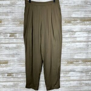 LAFAYETTE 148‎ Women's Satin Pants Size Medium Soho Track Pant Green Rayon Blend
